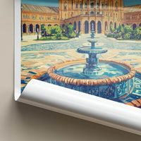 Seville Poster - Spain Travel Art - Grand Palace Fountain Wall Decor
