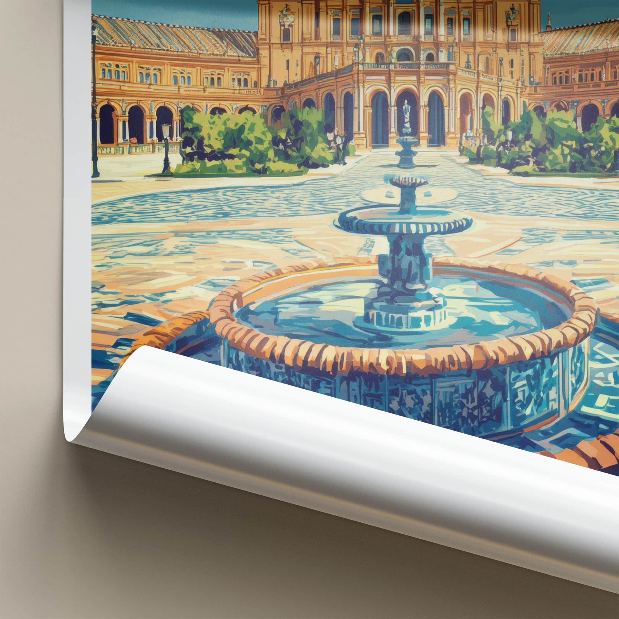 Seville Poster - Spain Travel Art - Grand Palace Fountain Wall Decor