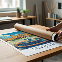 Seville Poster - Spain Travel Art - Grand Palace Fountain Wall Decor