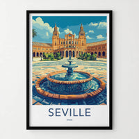 Seville Poster - Spain Travel Art - Grand Palace Fountain Wall Decor