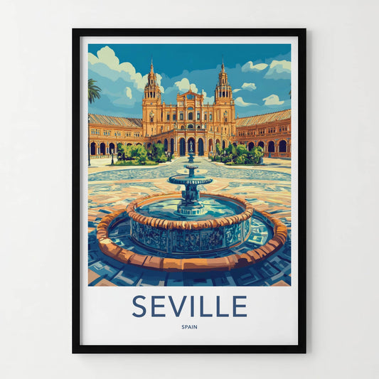Seville Poster - Spain Travel Art - Grand Palace Fountain Wall Decor