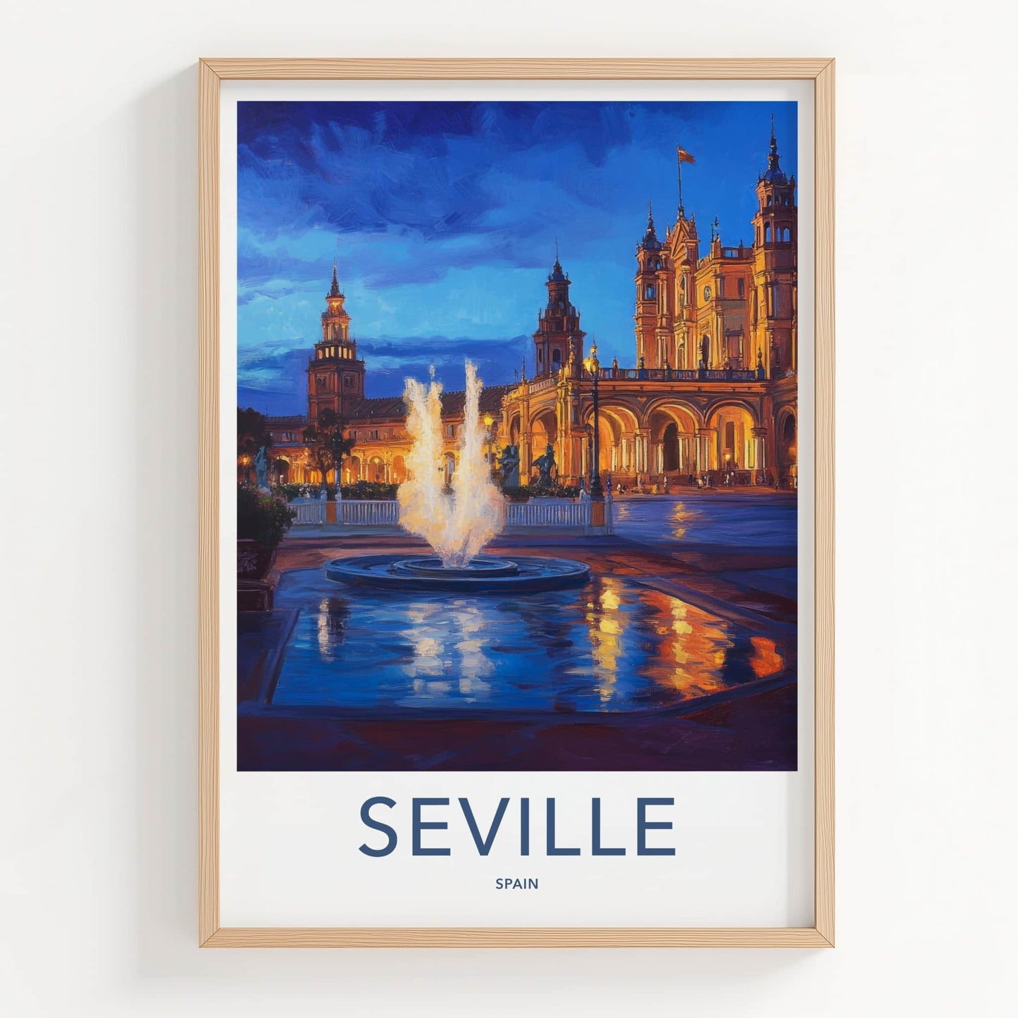 Seville Poster - Spain Travel Art - Vibrant Plaza Scene Home Decor