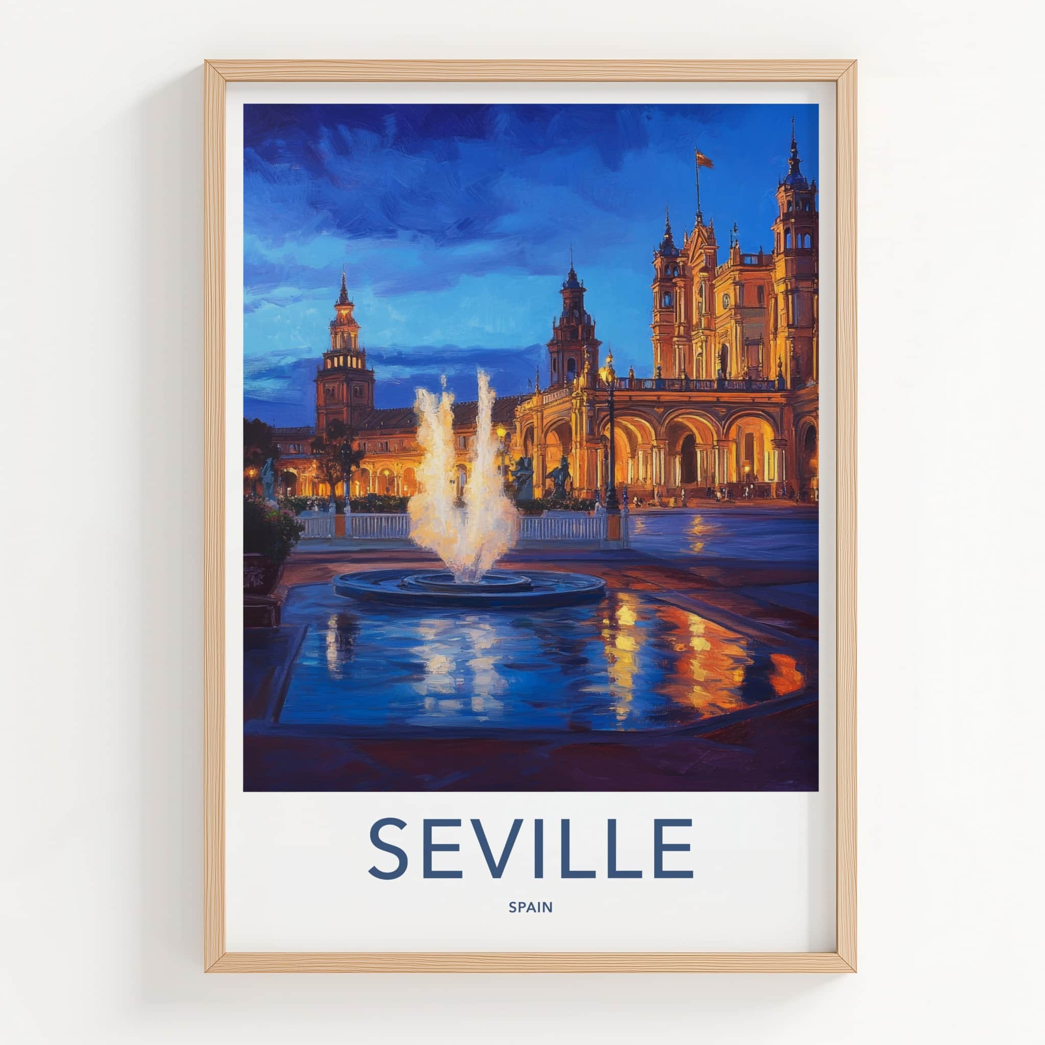Seville Poster - Spain Travel Art - Vibrant Plaza Scene Home Decor