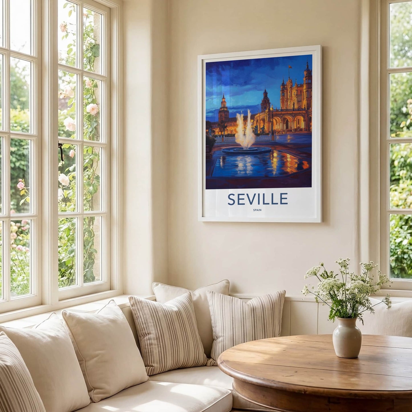 Seville Poster - Spain Travel Art - Vibrant Plaza Scene Home Decor