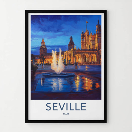 Seville Poster - Spain Travel Art - Vibrant Plaza Scene Home Decor