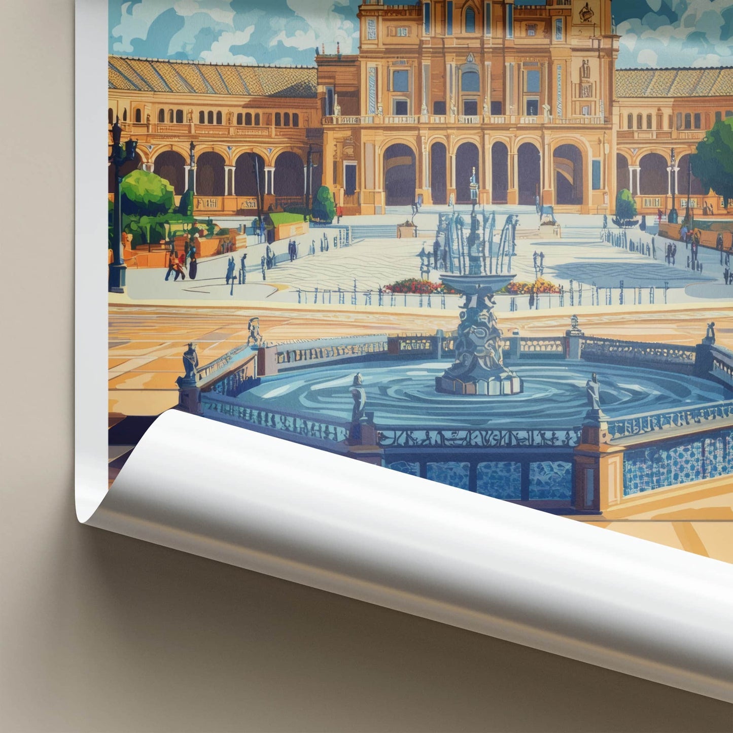 Seville Poster - Spain Travel Print - Grand Plaza Fountain Home Decor