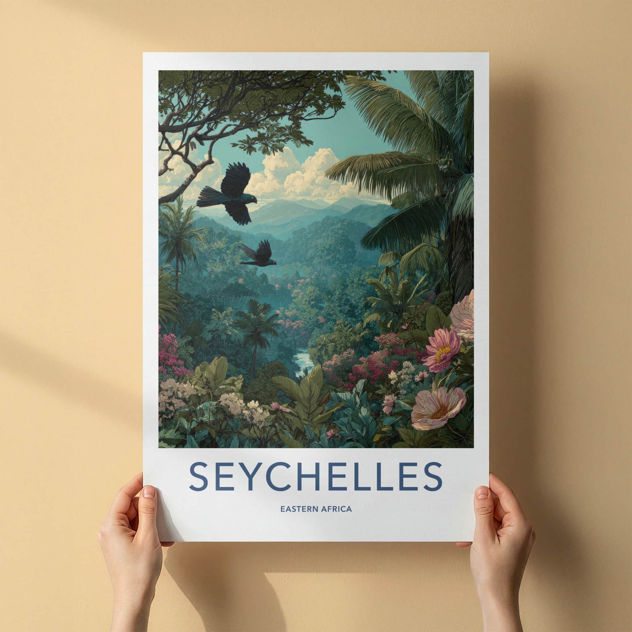 Seychelles Poster - Seychelles Travel Art - Flying Birds Jungle Home Decor