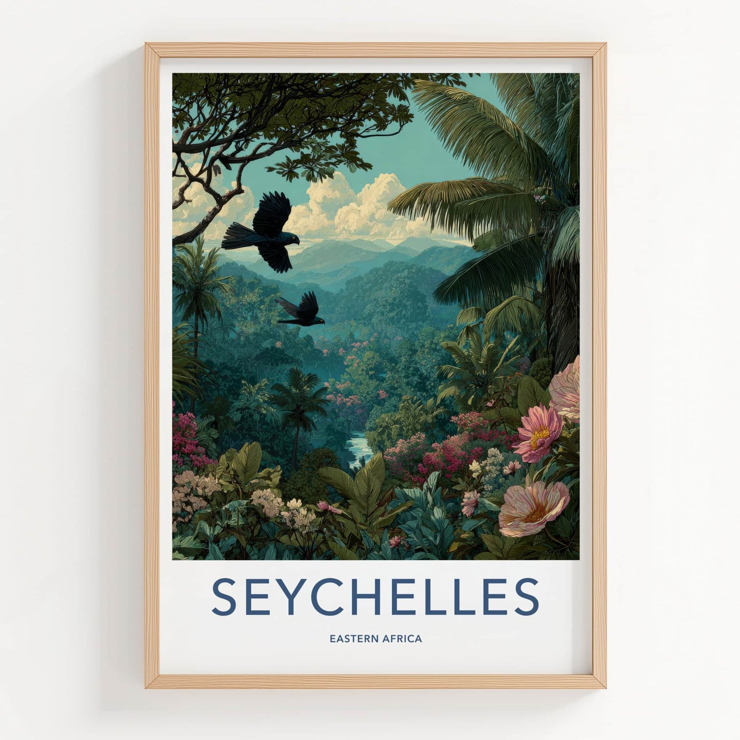 Seychelles Poster - Seychelles Travel Art - Flying Birds Jungle Home Decor