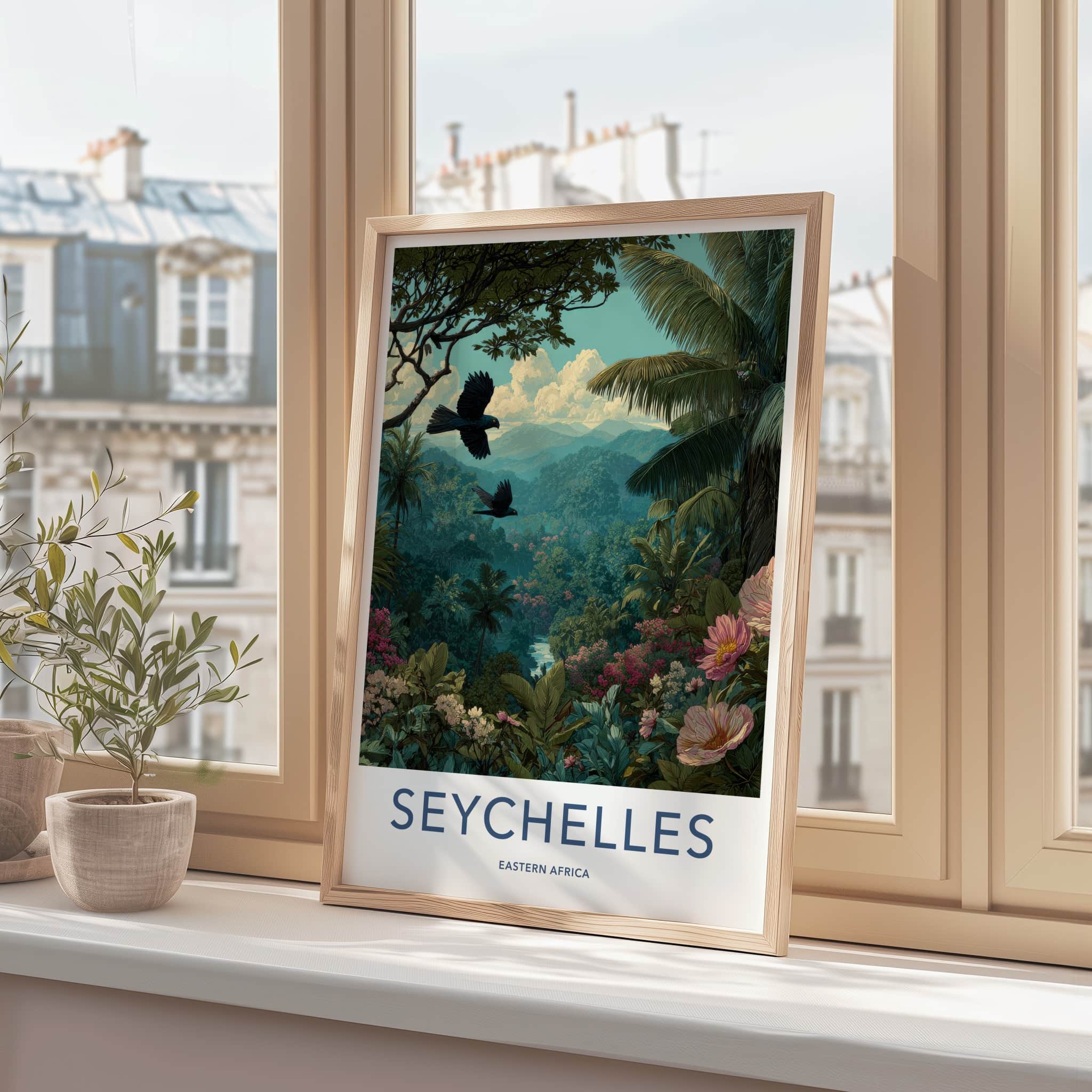 Seychelles Poster - Seychelles Travel Art - Flying Birds Jungle Home Decor