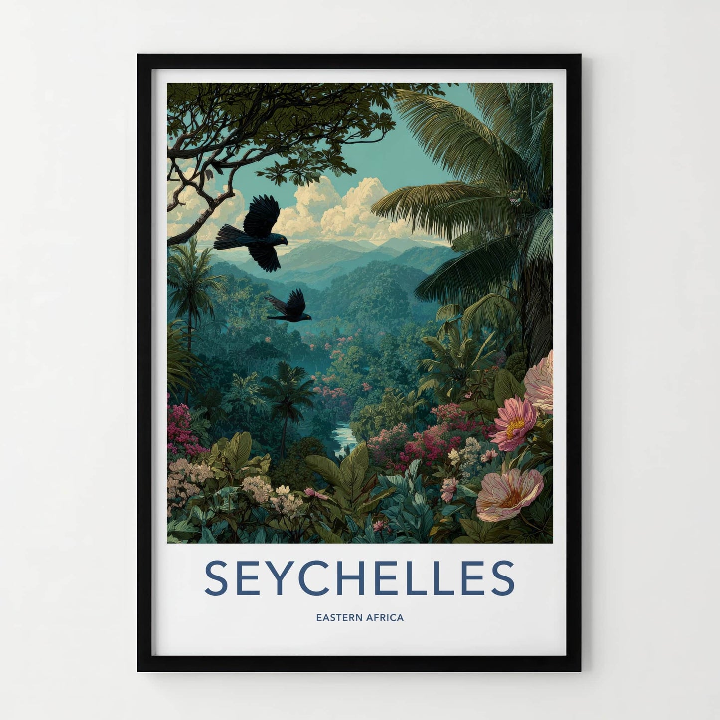 Seychelles Poster - Seychelles Travel Art - Flying Birds Jungle Home Decor
