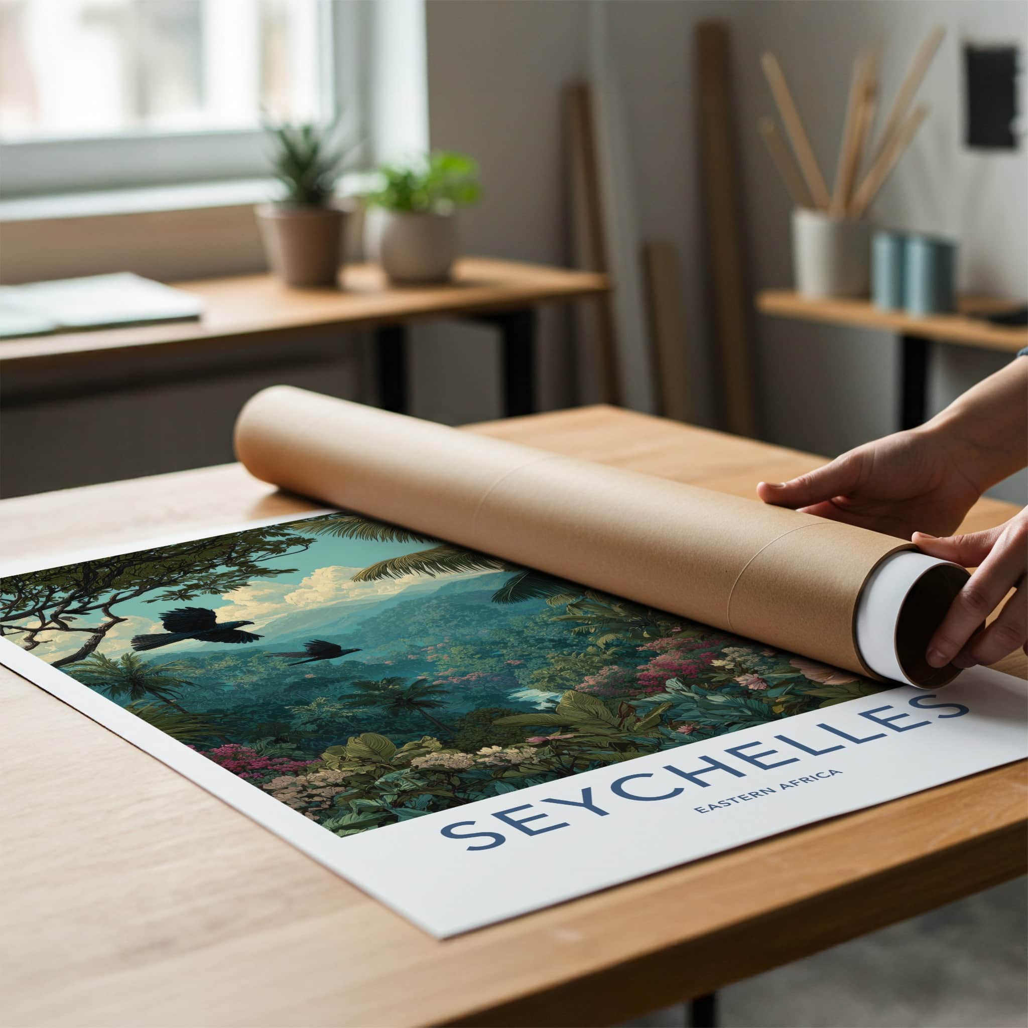 Seychelles Poster - Seychelles Travel Art - Flying Birds Jungle Home Decor