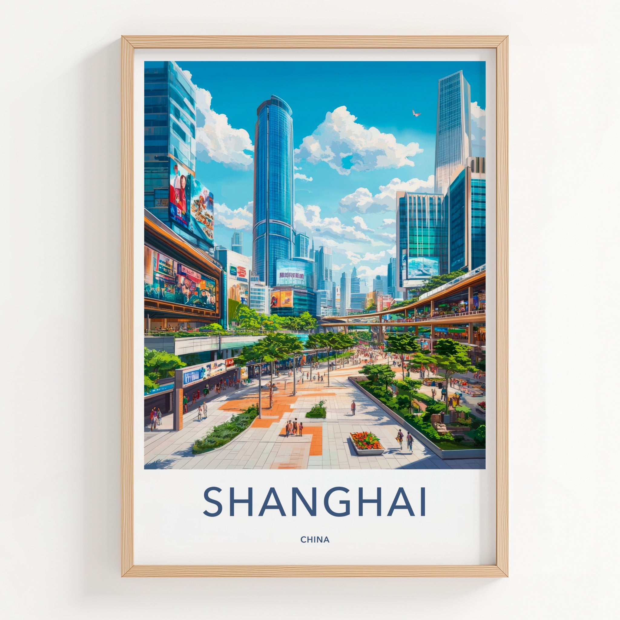 Shanghai Poster - China Travel Art - Bustling Urban Promenade Home Decor