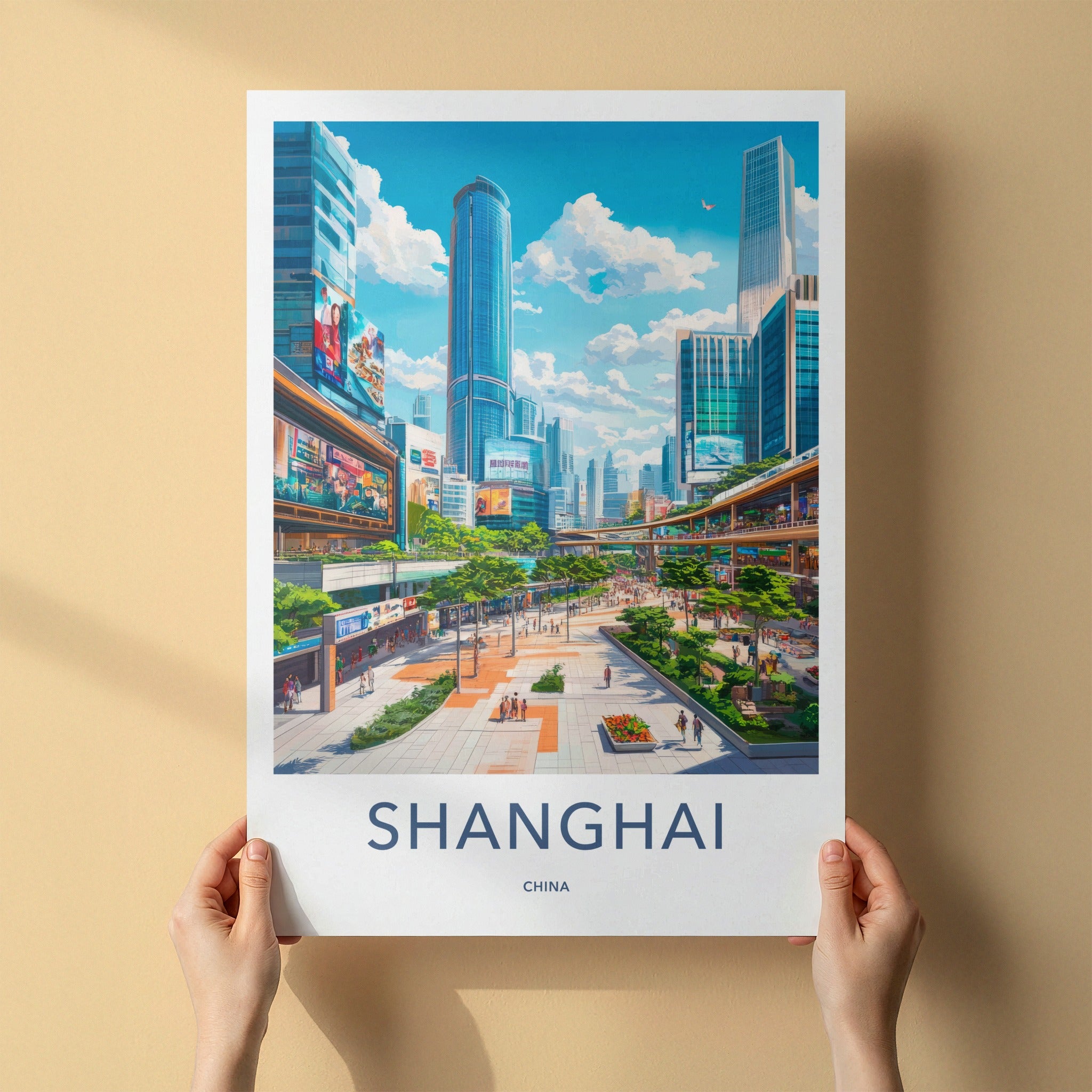 Shanghai Poster - China Travel Art - Bustling Urban Promenade Home Decor