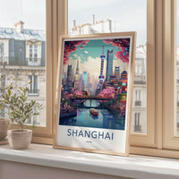 Shanghai Poster - China Travel Art - Futuristic Cityscape River Home Decor