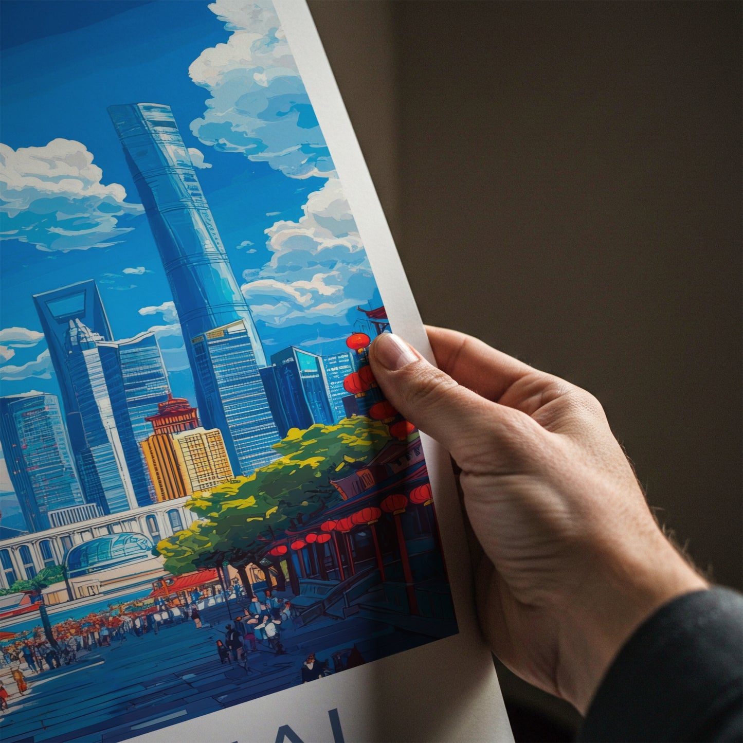 Shanghai Poster - China Travel Art - Iconic Skyline Street Home Decor