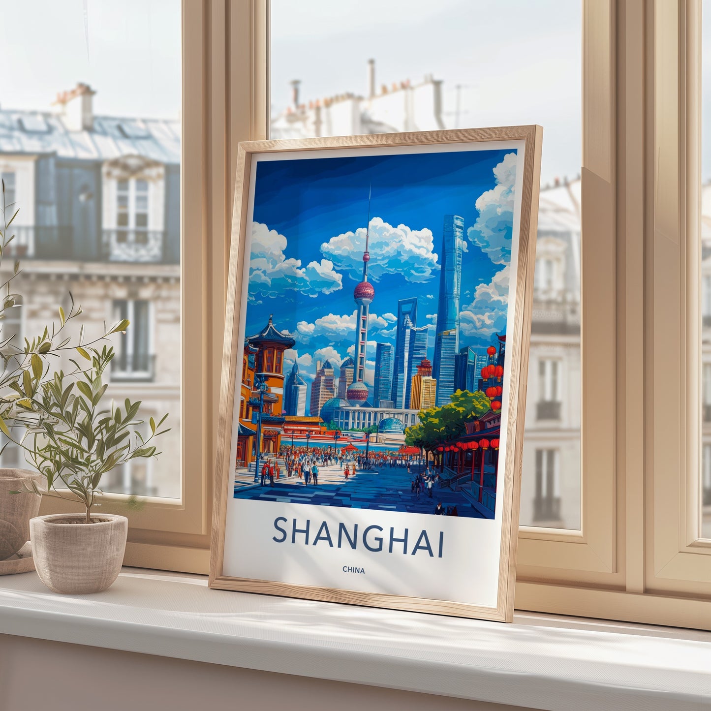 Shanghai Poster - China Travel Art - Iconic Skyline Street Home Decor