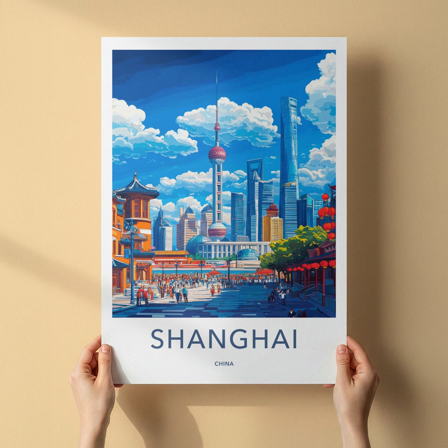 Shanghai Poster - China Travel Art - Iconic Skyline Street Home Decor