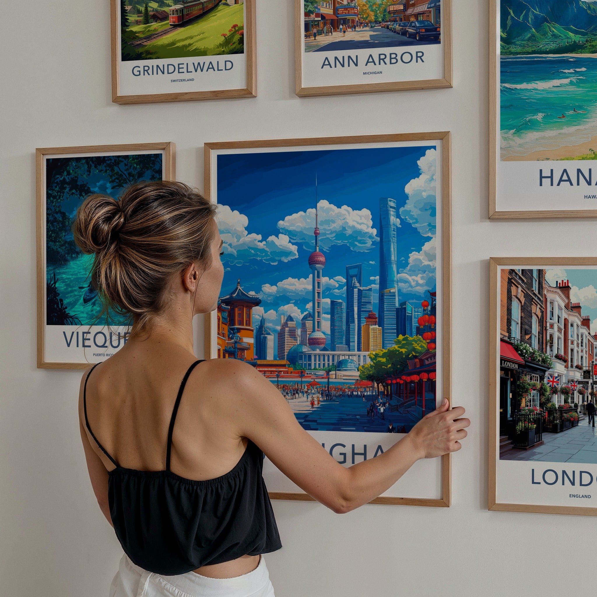 Shanghai Poster - China Travel Art - Iconic Skyline Street Home Decor