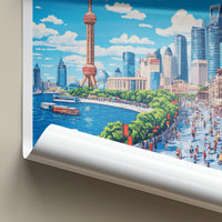 Shanghai Poster - China Travel Art - Iconic skyline waterfront Home Decor