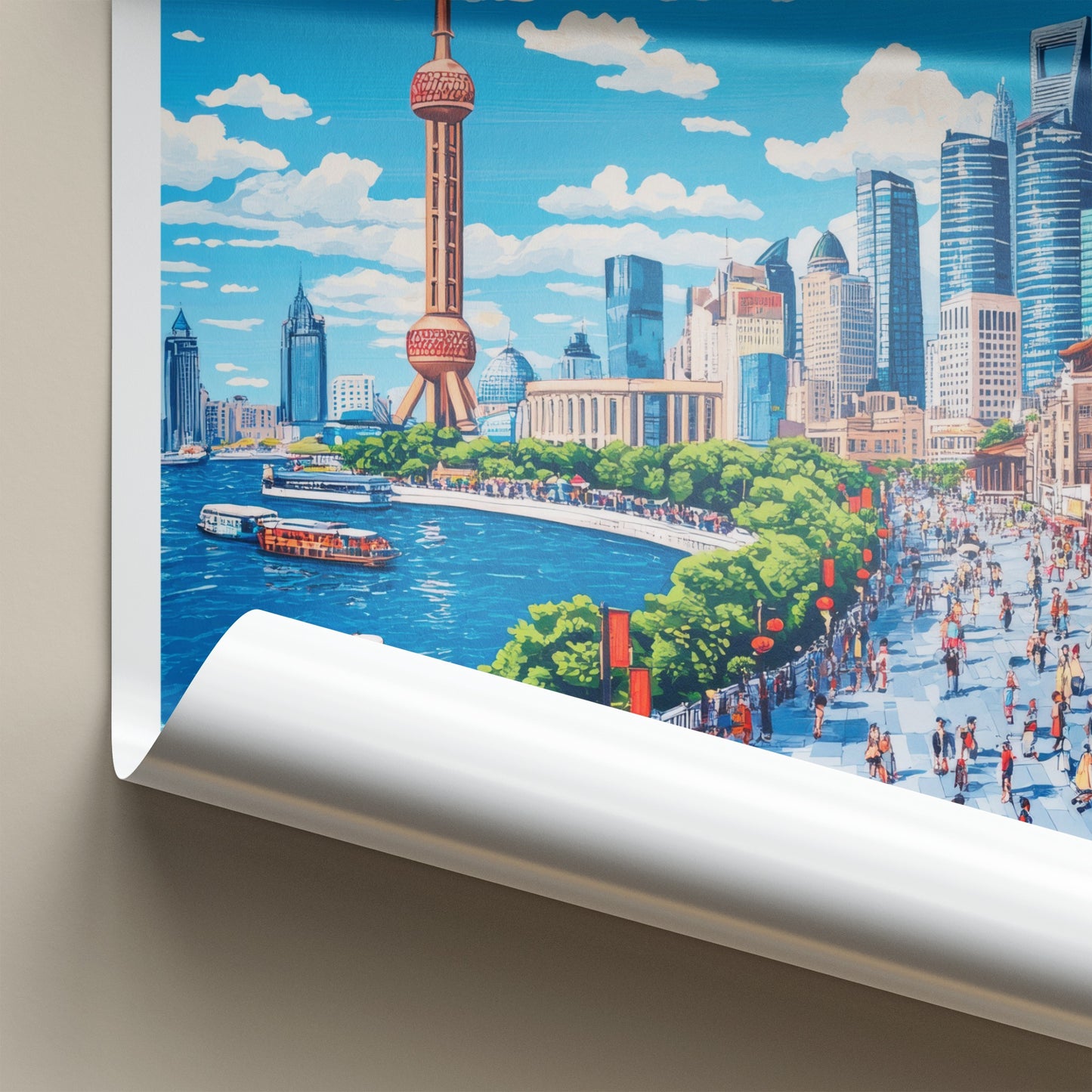 Shanghai Poster - China Travel Art - Iconic skyline waterfront Home Decor