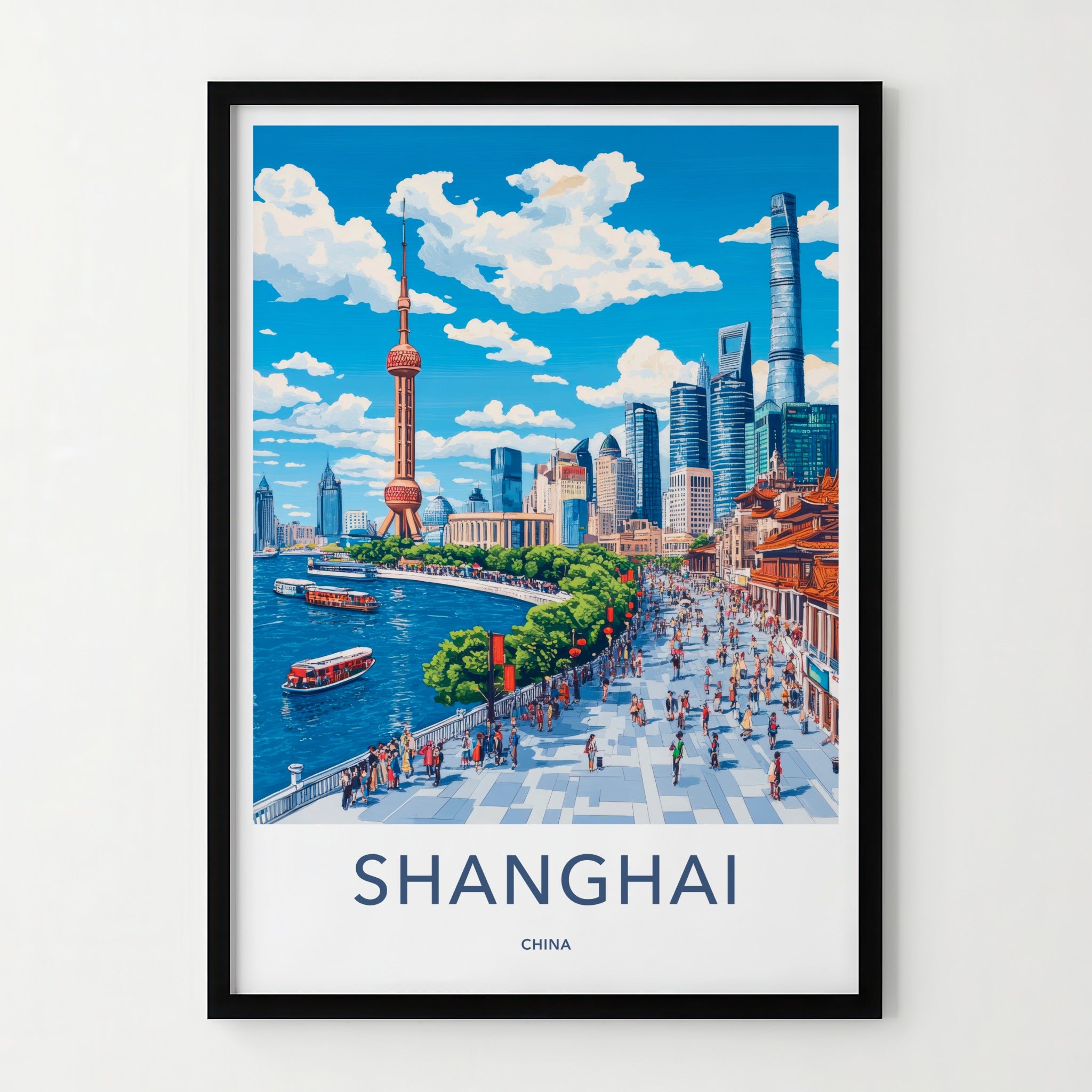Shanghai Poster - China Travel Art - Iconic skyline waterfront Home Decor