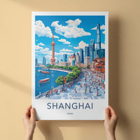 Shanghai Poster - China Travel Art - Iconic skyline waterfront Home Decor