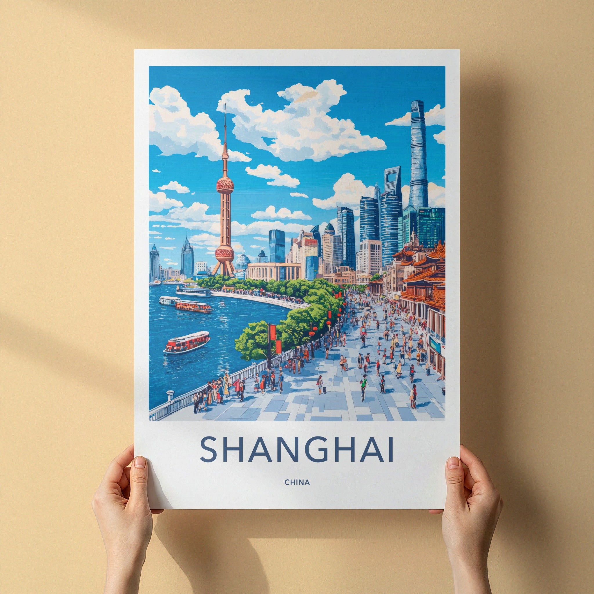 Shanghai Poster - China Travel Art - Iconic skyline waterfront Home Decor