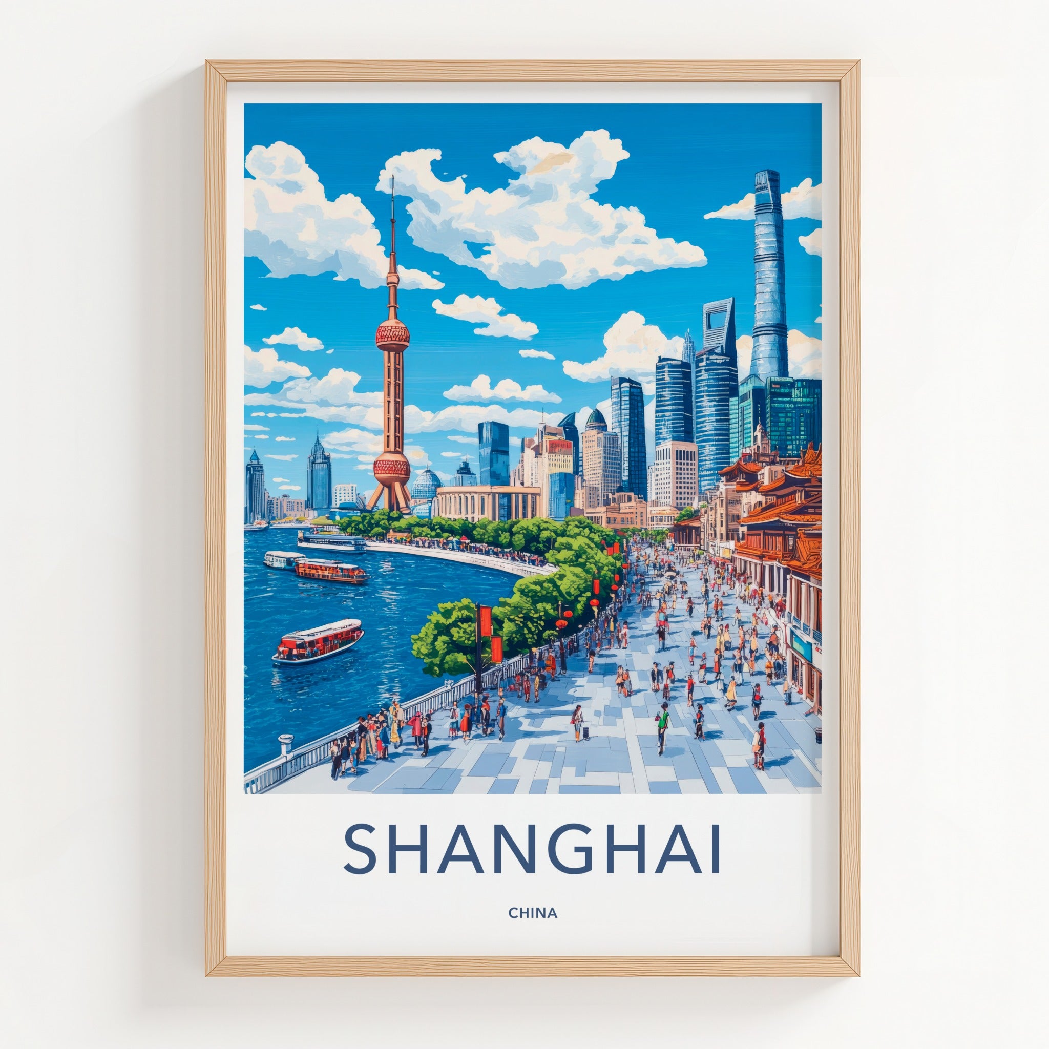 Shanghai Poster - China Travel Art - Iconic skyline waterfront Home Decor