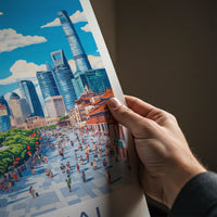 Shanghai Poster - China Travel Art - Iconic skyline waterfront Home Decor