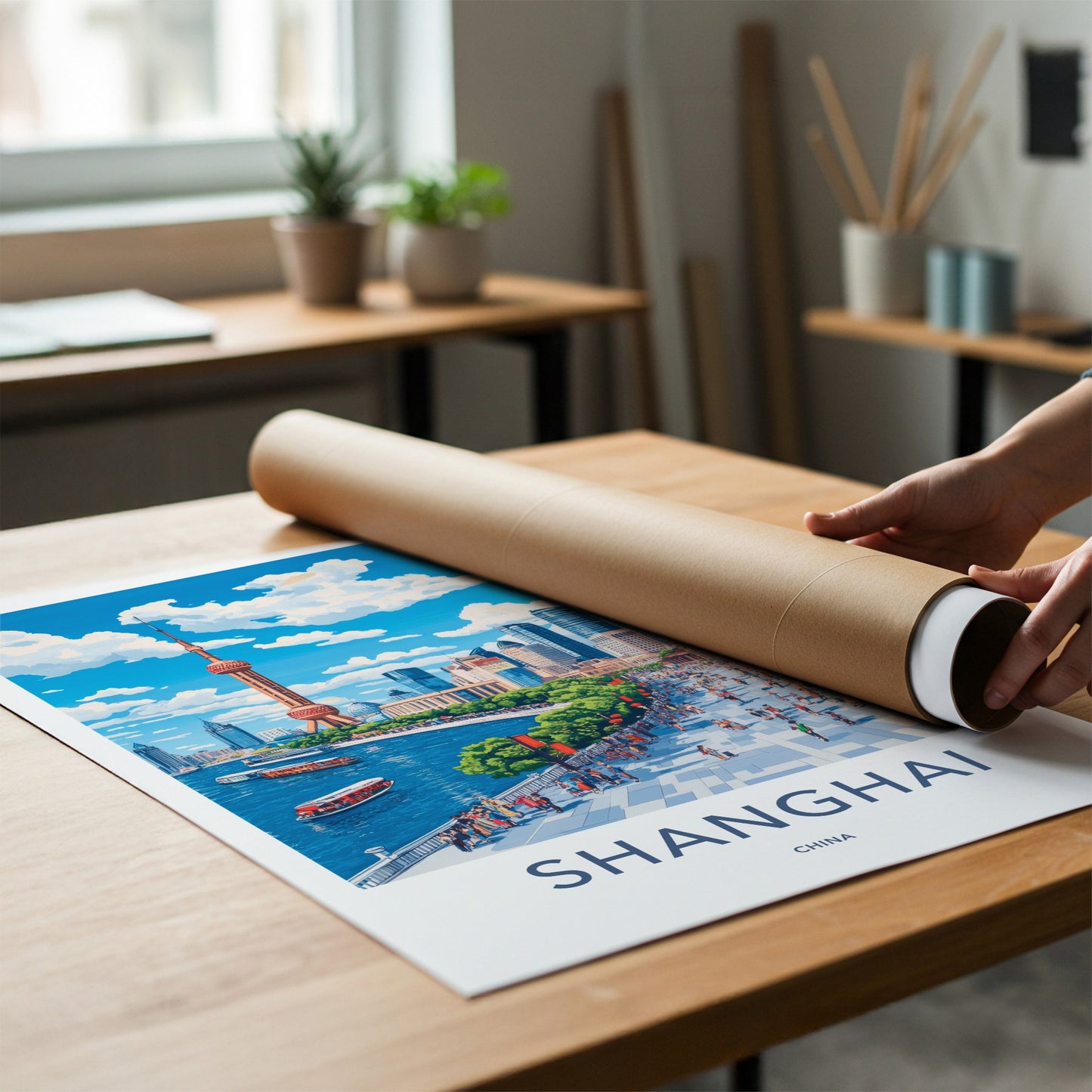 Shanghai Poster - China Travel Art - Iconic skyline waterfront Home Decor