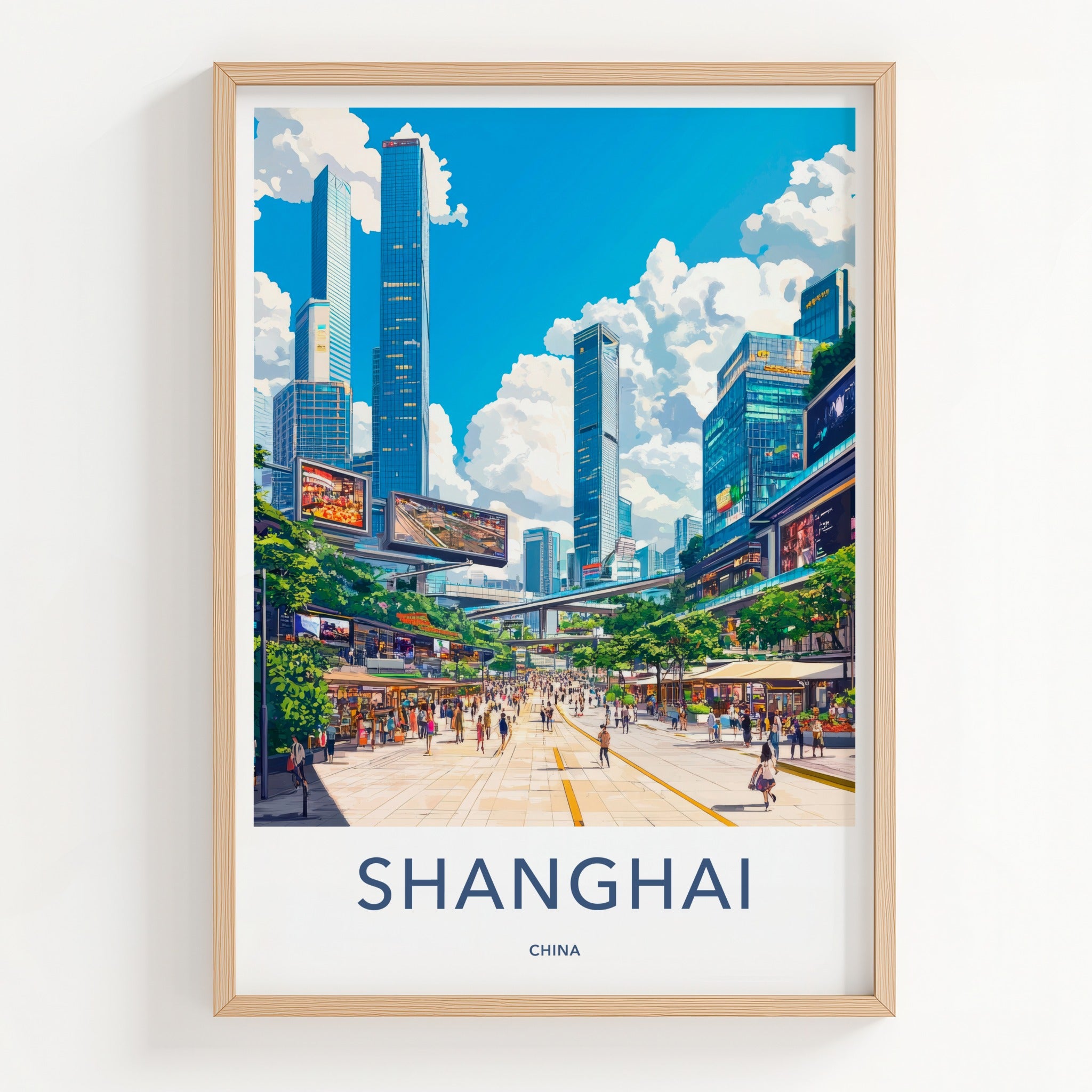 Shanghai Poster - China Wall Art - Vibrant City Street Home Decor
