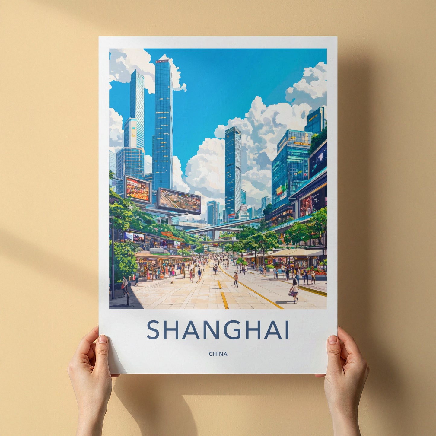 Shanghai Poster - China Wall Art - Vibrant City Street Home Decor
