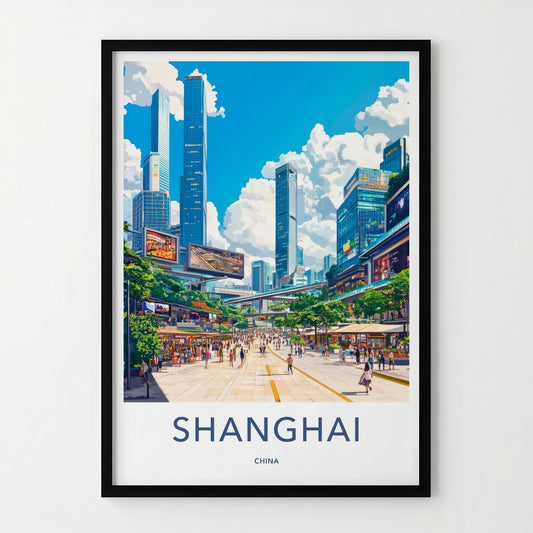Shanghai Poster - China Wall Art - Vibrant City Street Home Decor