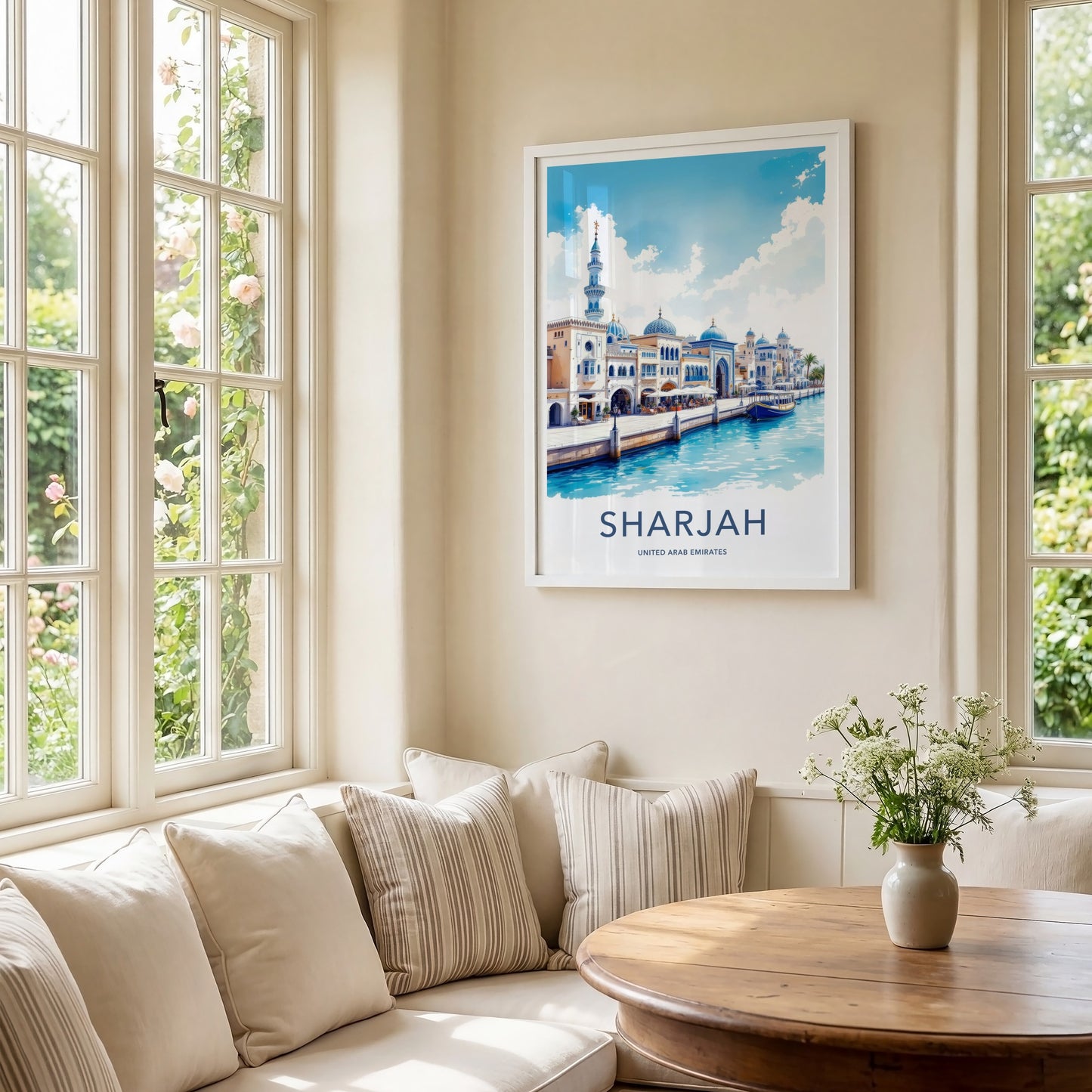 Sharjah Poster - United Arab Emirates Travel Art - Canal Domes Minaret Home Decor