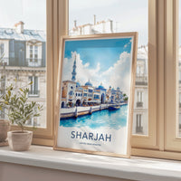 Sharjah Poster - United Arab Emirates Travel Art - Canal Domes Minaret Home Decor