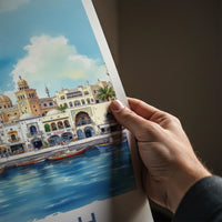 Sharjah Poster - United Arab Emirates Travel Art - Waterfront Buildings Mosque Home Decor