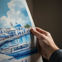 Sharjah Poster - United Arab Emirates Travel Art - White Blue Waterfront Wall Decor