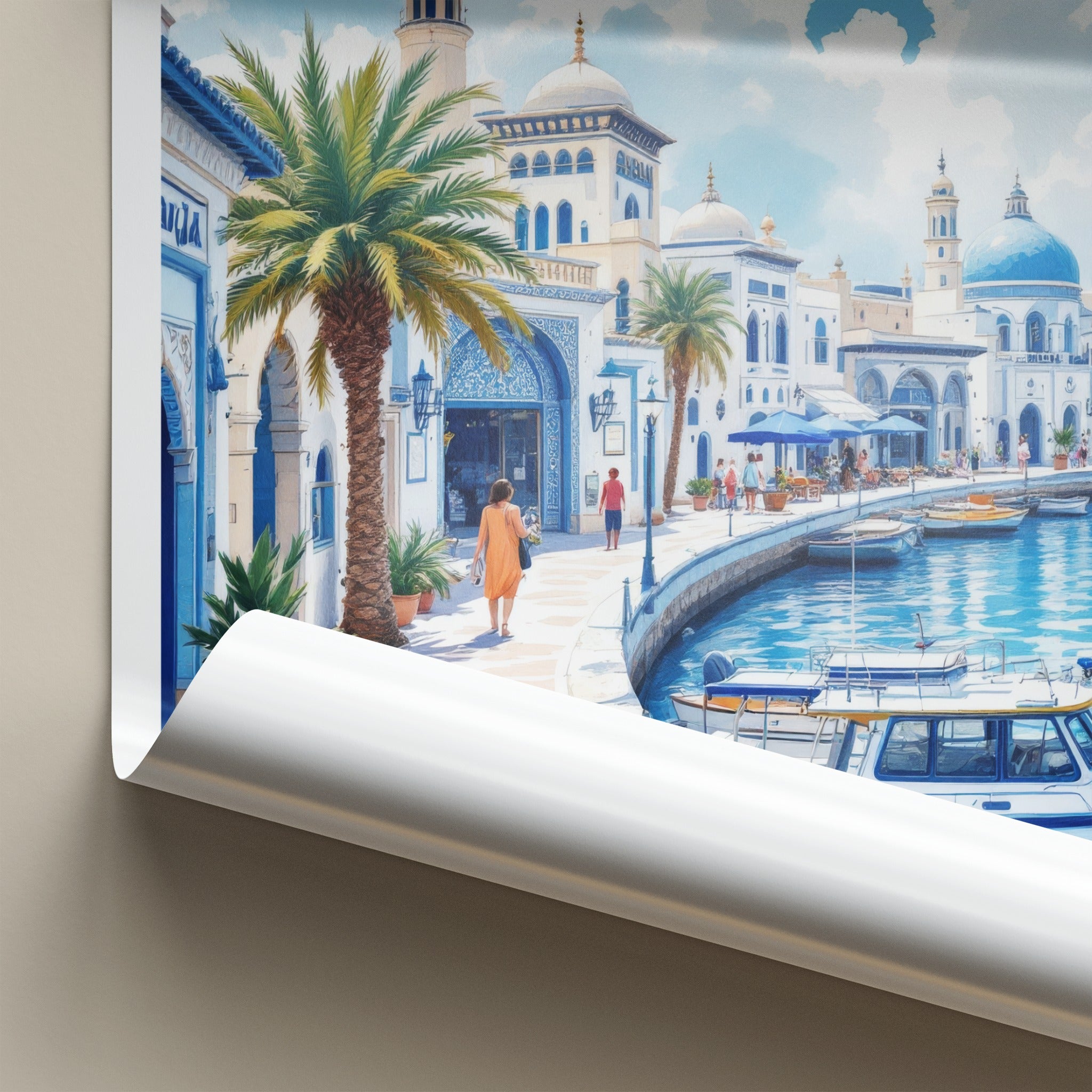 Sharjah Poster - United Arab Emirates Travel Art - White Blue Waterfront Wall Decor