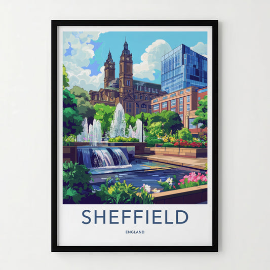 Sheffield Poster - England Travel Art - City Park Fountains Home Decor