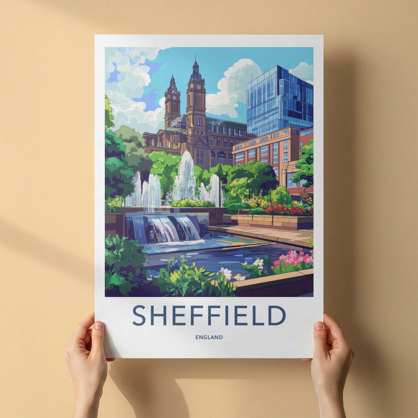 Sheffield Poster - England Travel Art - City Park Fountains Home Decor