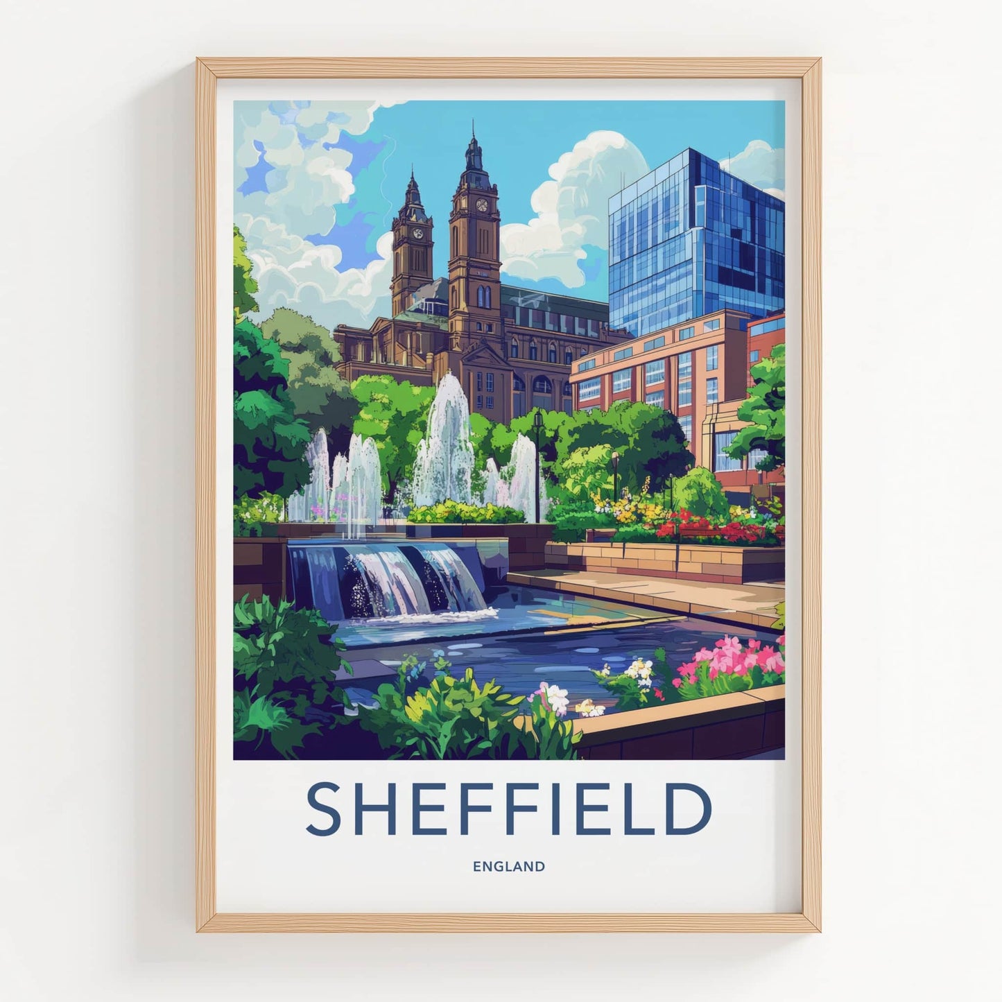 Sheffield Poster - England Travel Art - City Park Fountains Home Decor