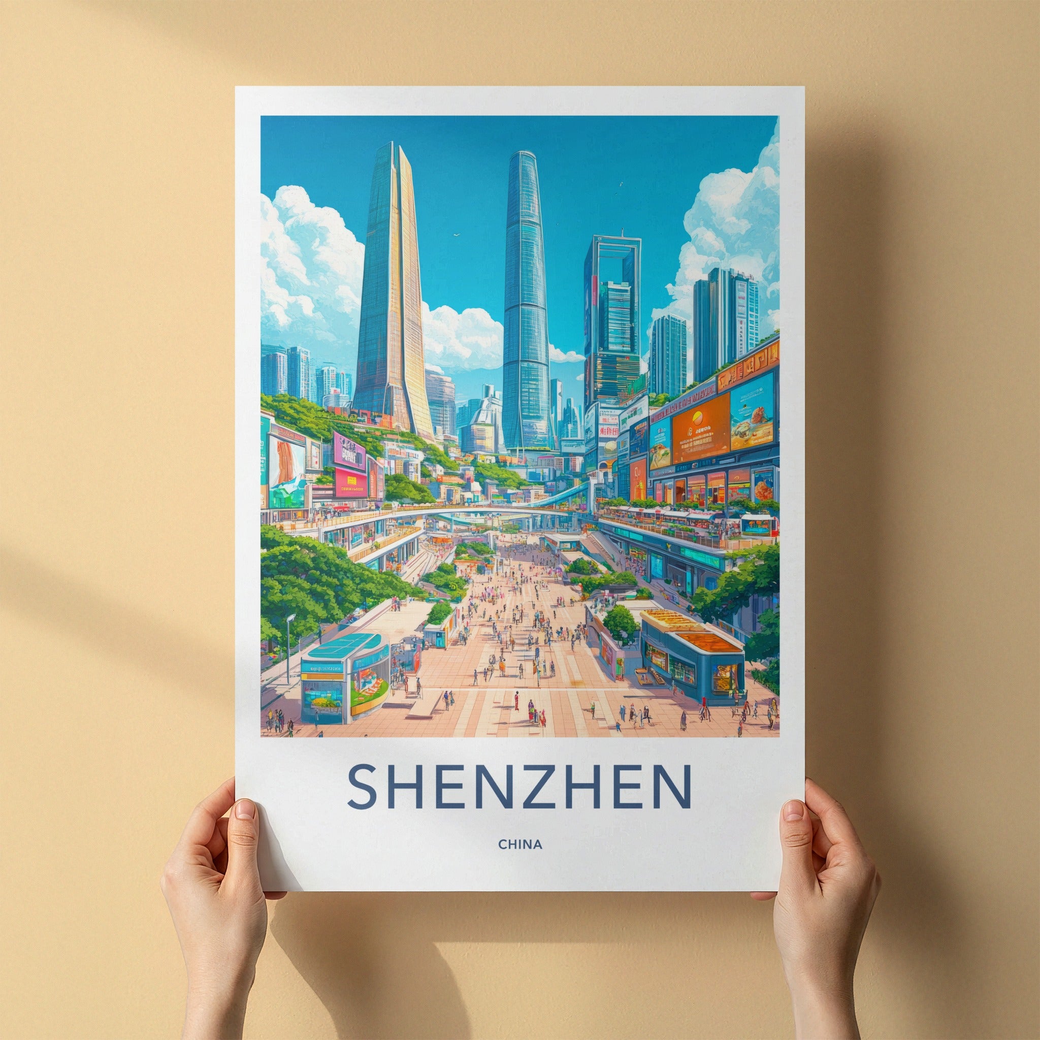 Shenzhen Poster - China Travel Art - Bustling Urban Panorama Home Decor