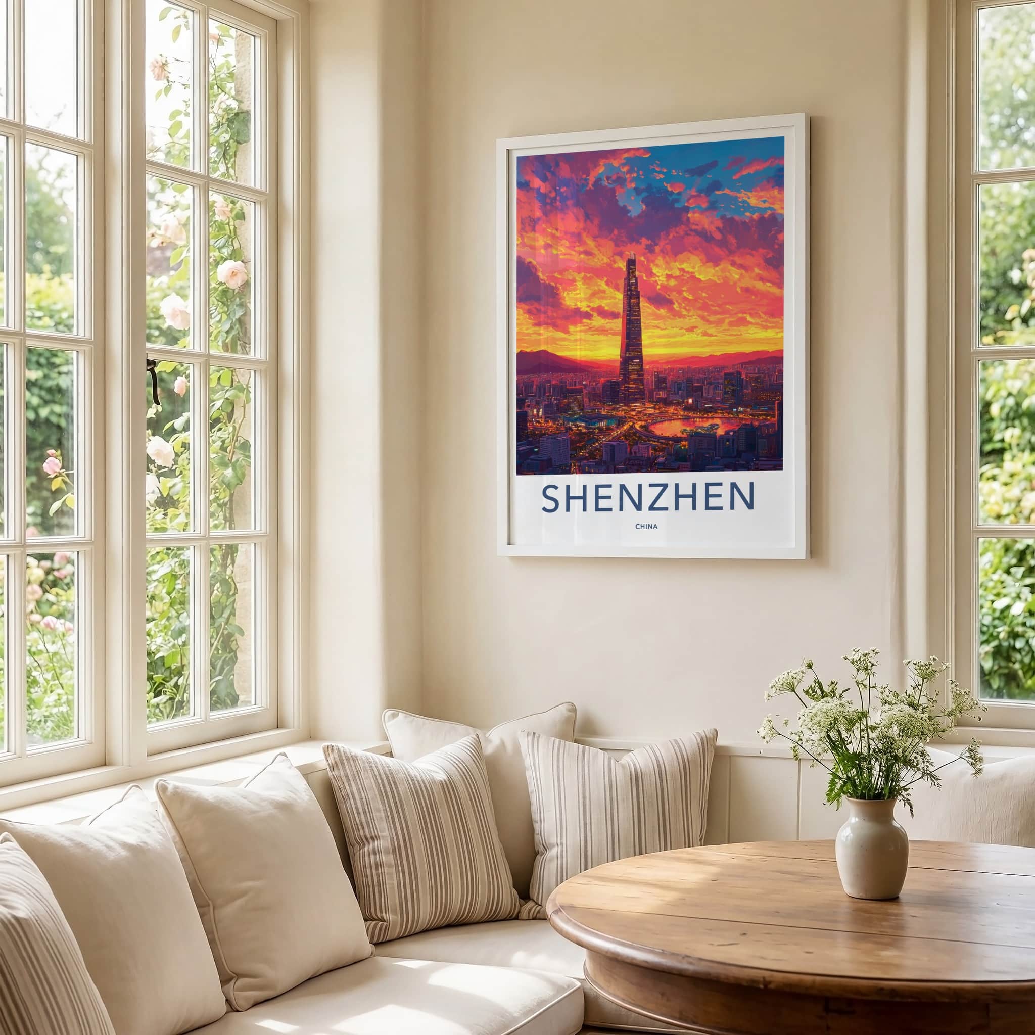 Shenzhen Poster - China Travel Art - Skyscraper City Sunset Wall Decor