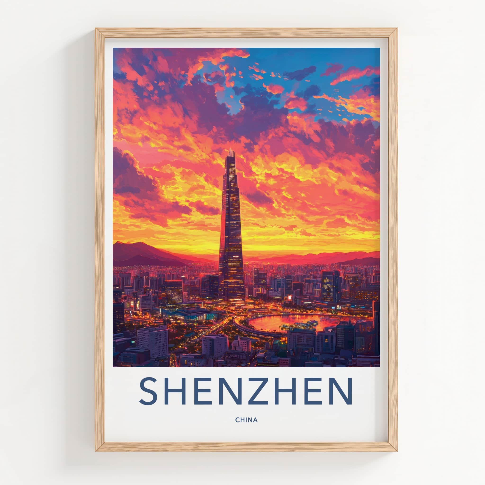 Shenzhen Poster - China Travel Art - Skyscraper City Sunset Wall Decor