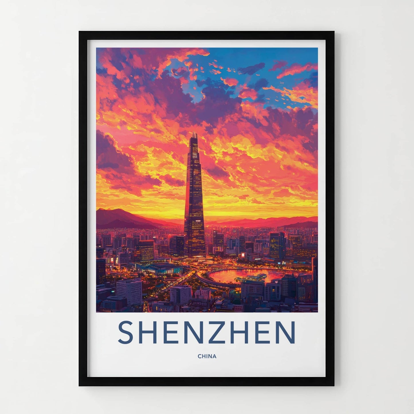 Shenzhen Poster - China Travel Art - Skyscraper City Sunset Wall Decor