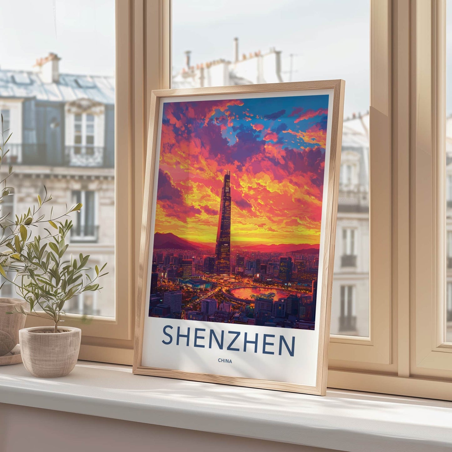 Shenzhen Poster - China Travel Art - Skyscraper City Sunset Wall Decor