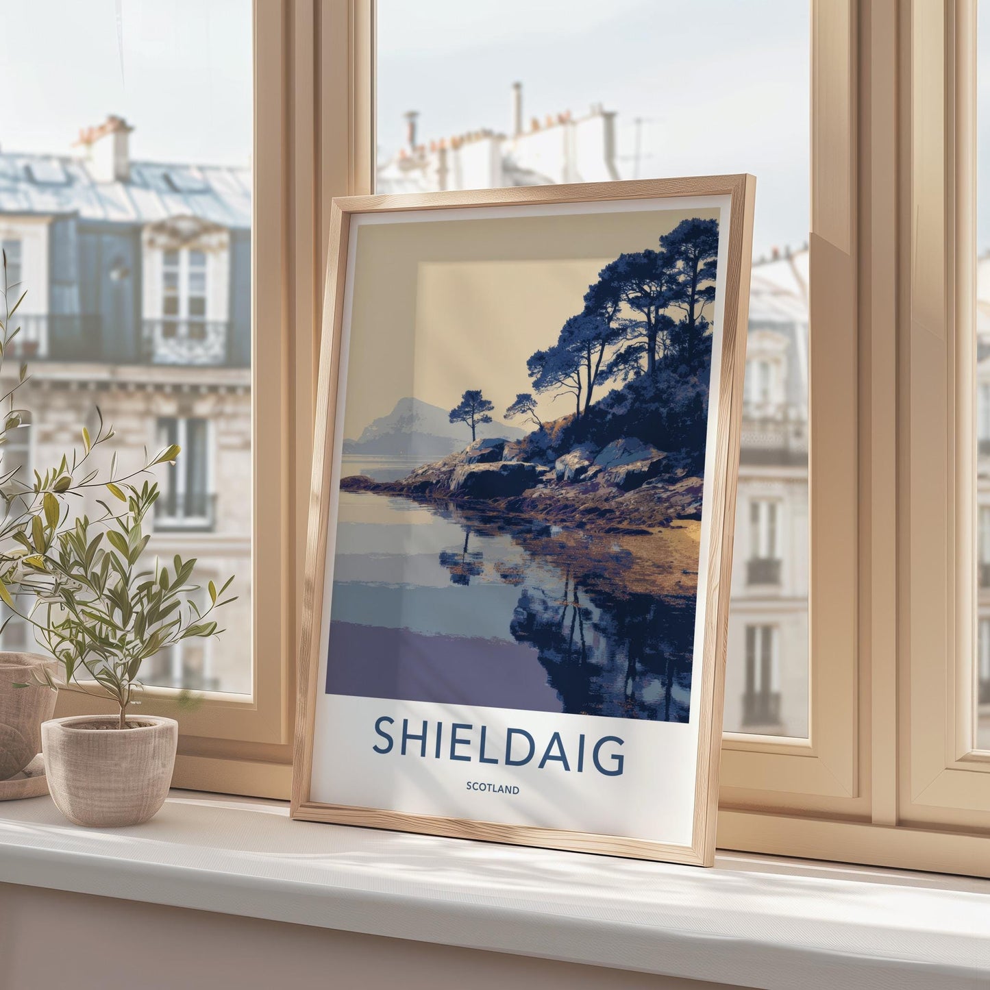 Shieldaig Poster - Scotland Travel Art - Coastal Pine Reflections Home Decor