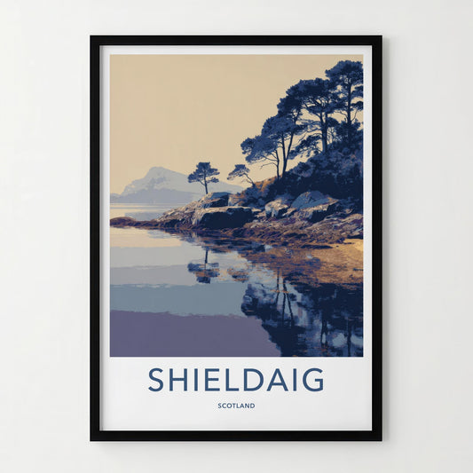 Shieldaig Poster - Scotland Travel Art - Coastal Pine Reflections Home Decor