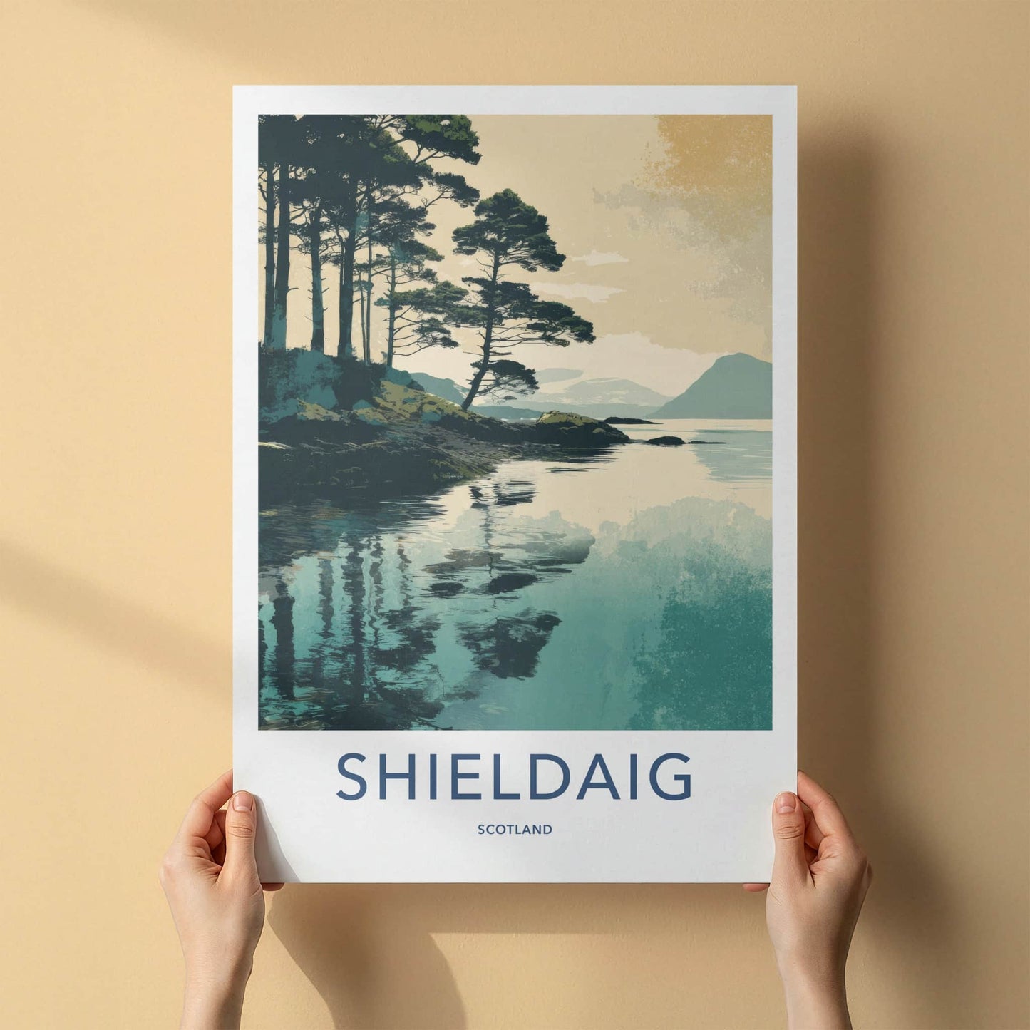Shieldaig Poster - Scotland Travel Art - Serene Lochside Trees Home Decor
