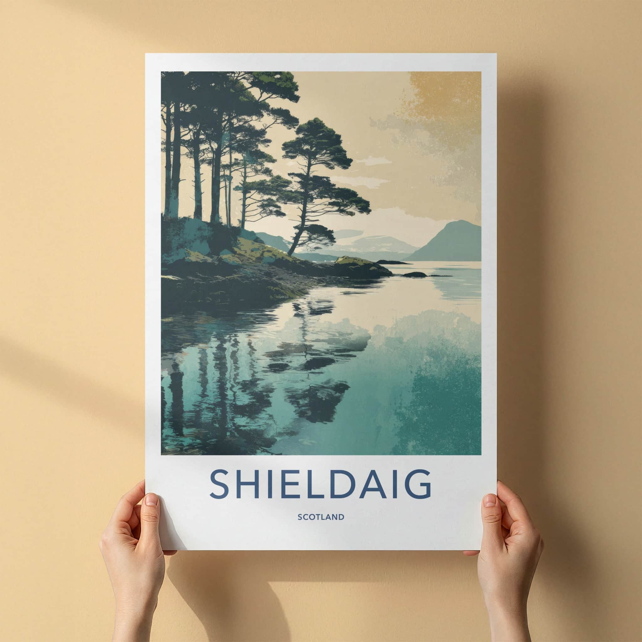 Shieldaig Poster - Scotland Travel Art - Serene Lochside Trees Home Decor
